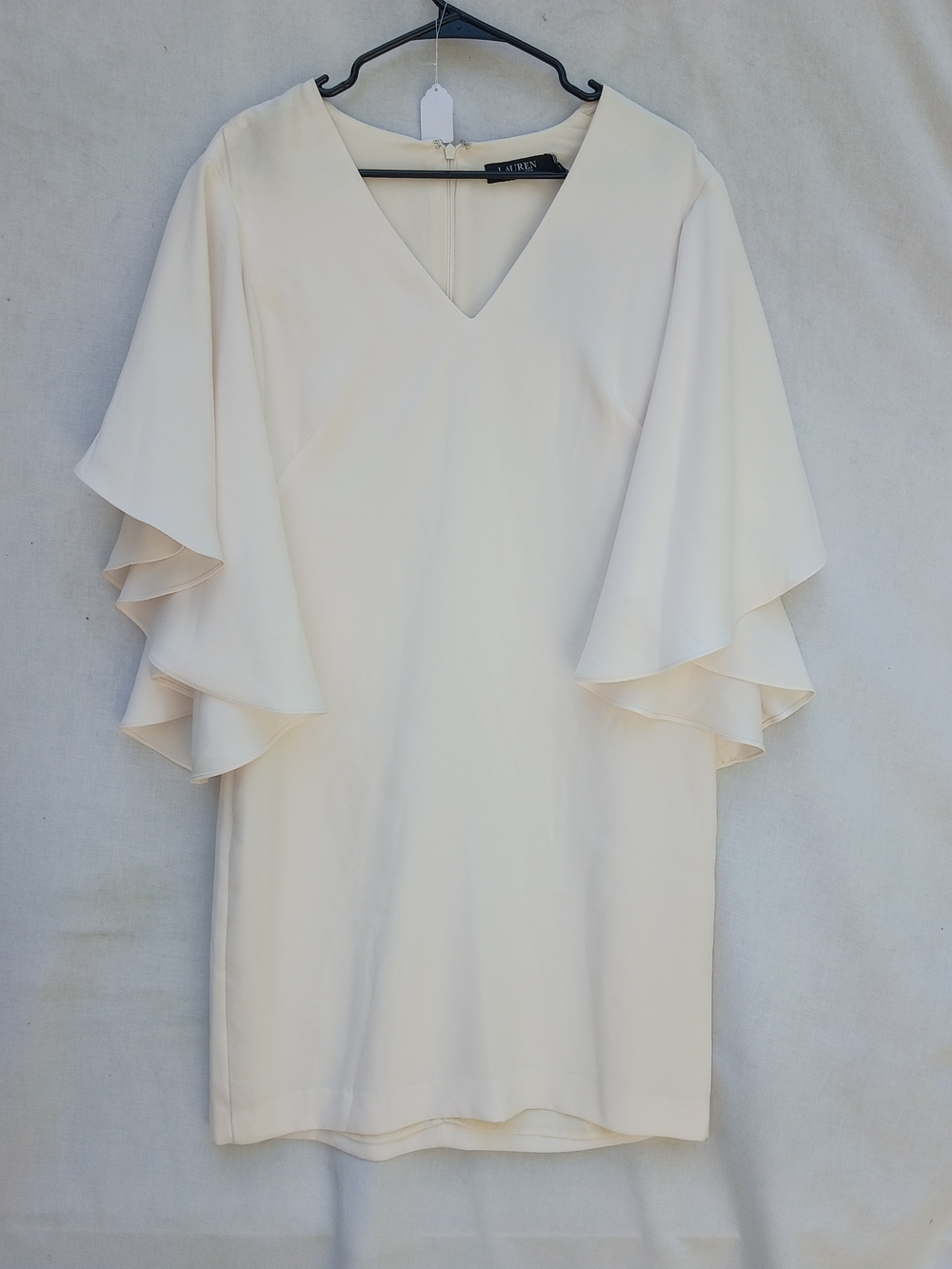 Ralph Lauren Cream Midi Dress with Layered Flutter Sleeves Size 8 Feminine